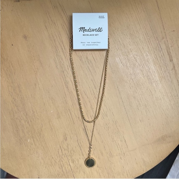 NWT MADEWELL 2-Piece Lariat Necklace Set Vintage Gold - Picture 5 of 11